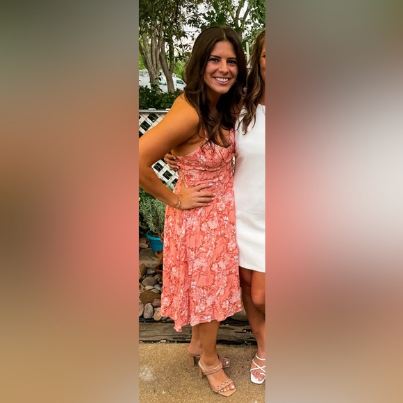 Petal & Pup coral floral midi dress with spaghetti straps, size 6 - Picture 4 of 4